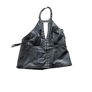 Y2K Black Leather Harley Davidson Halter 40/12 w